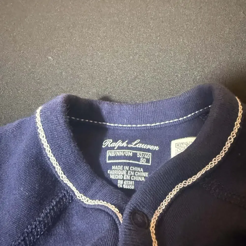 Ralph Lauren Infant Boys Cotton Jersey Footed Coverall in Navy